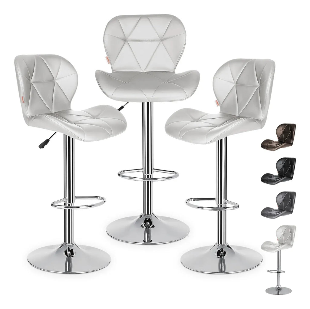 Set 3 Bancos Altos Barra Cocina Silla Cuero Base Cromada