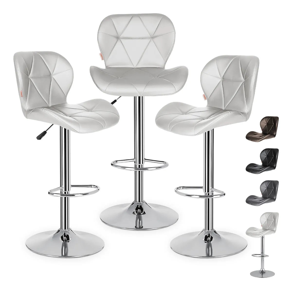 Set 3 Bancos Altos Barra Cocina Silla Cuero Base Cromada