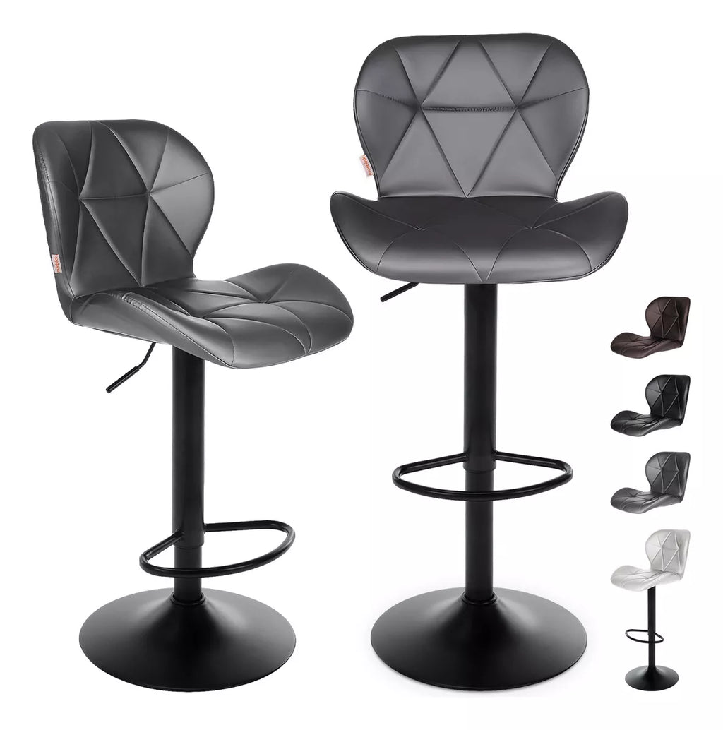 Set 2 Bancos Altos Barra Cocina Silla Cuero Base Negra Blick