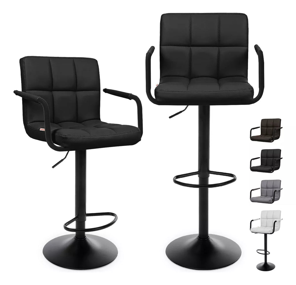 Set 2 Bancos Altos Barra Cocina Apoyabrazos Base Negra Blick