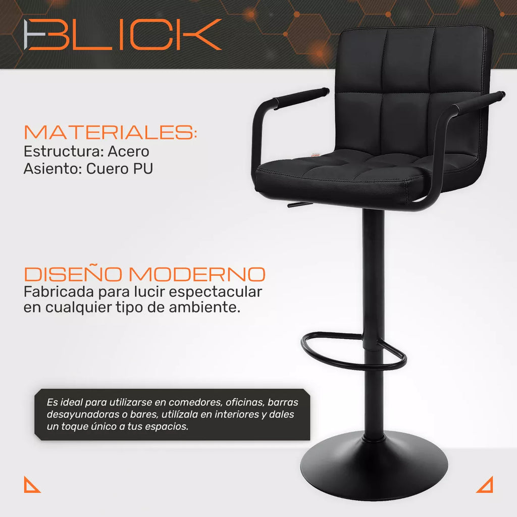 Set 2 Bancos Altos Barra Cocina Apoyabrazos Base Negra Blick