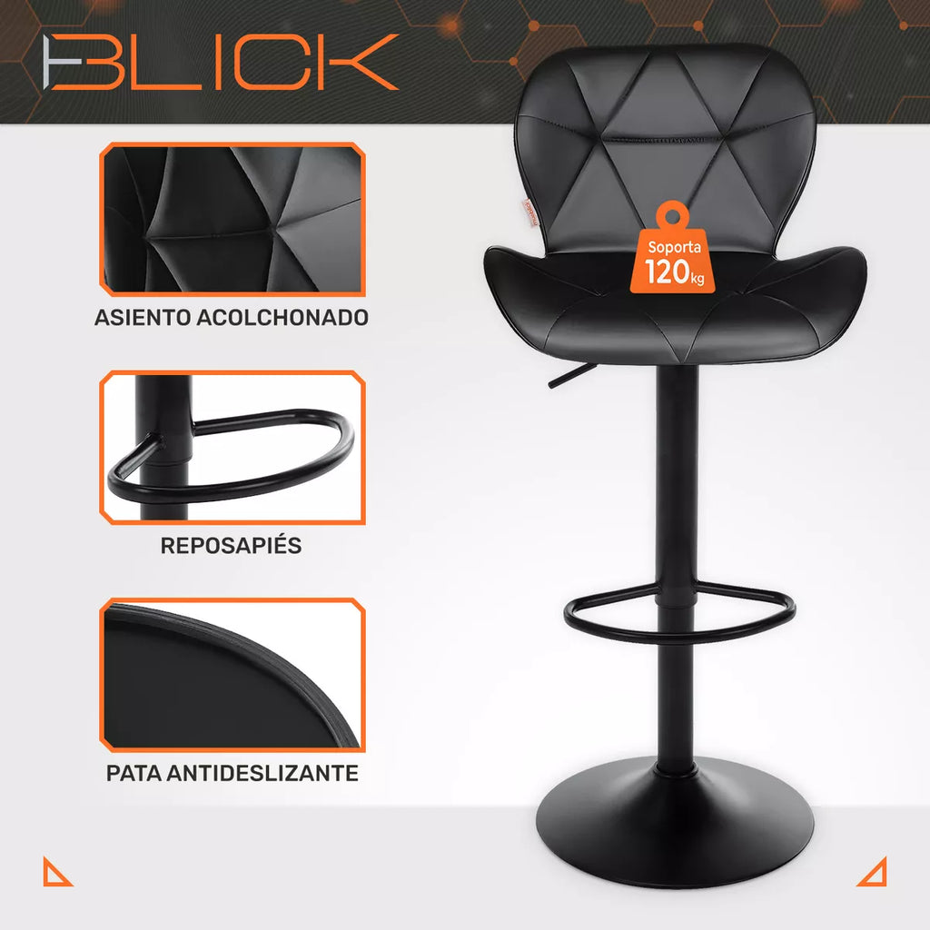 Set 2 Bancos Altos Barra Cocina Silla Cuero Base Negra Blick