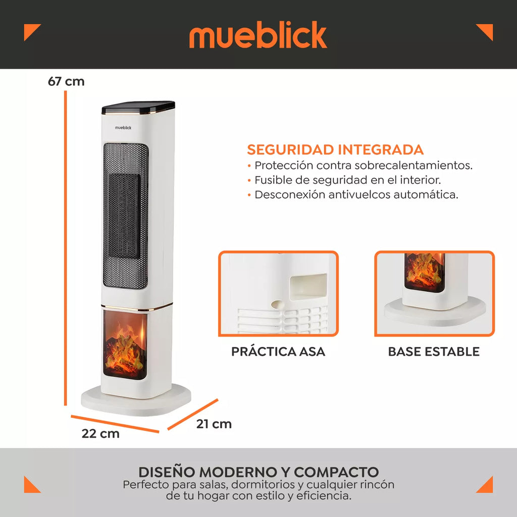 Calefactor Eléctrico Torre Blick 1500w Calentador Fogata 3D