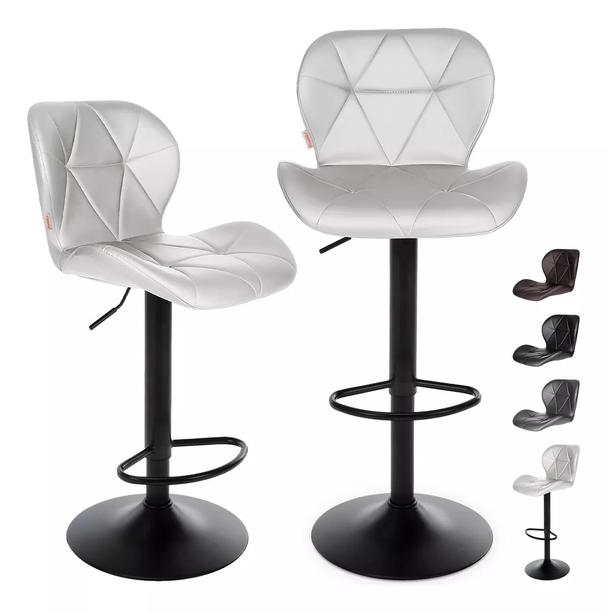 Set 2 Bancos Altos Barra Cocina Silla Cuero Base Negra Blick