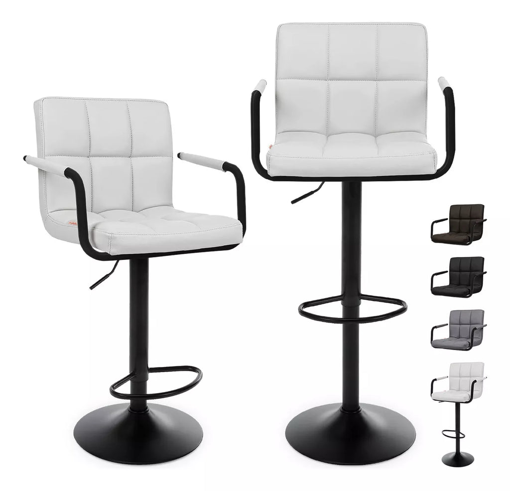 Set 2 Bancos Altos Barra Cocina Apoyabrazos Base Negra Blick