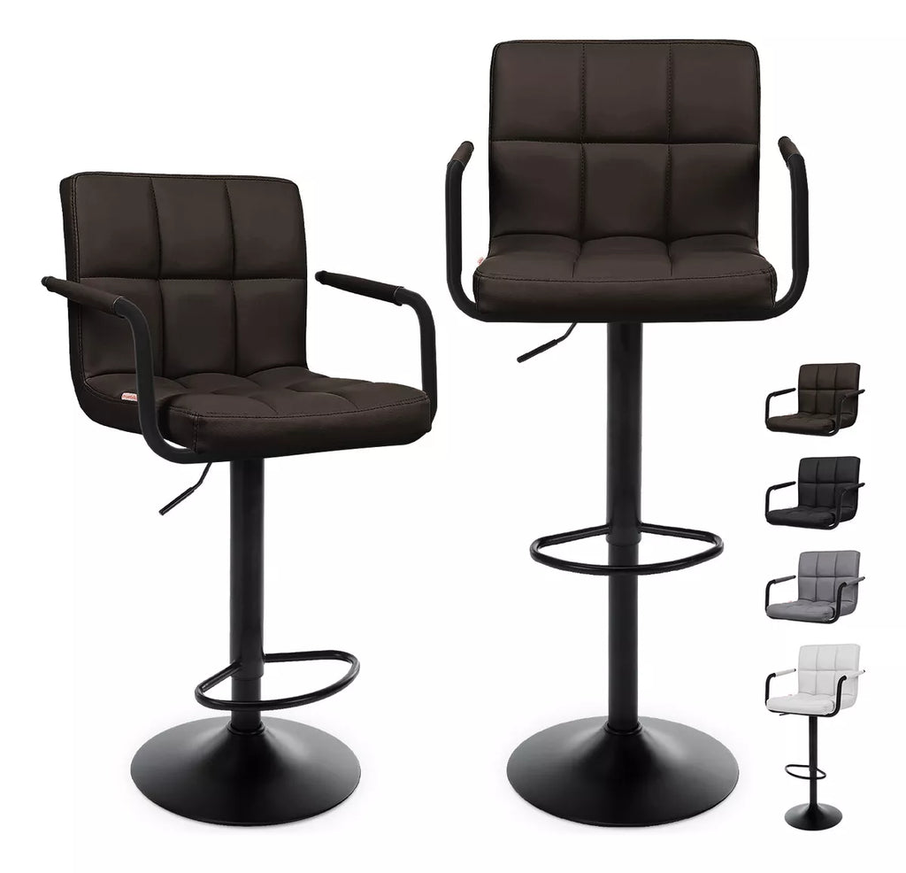 Set 2 Bancos Altos Barra Cocina Apoyabrazos Base Negra Blick