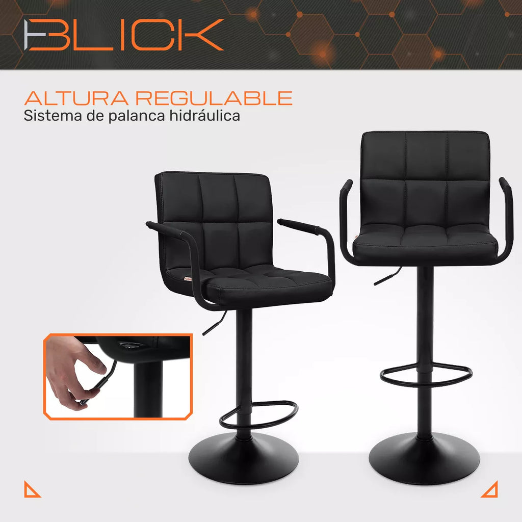 Set 2 Bancos Altos Barra Cocina Apoyabrazos Base Negra Blick