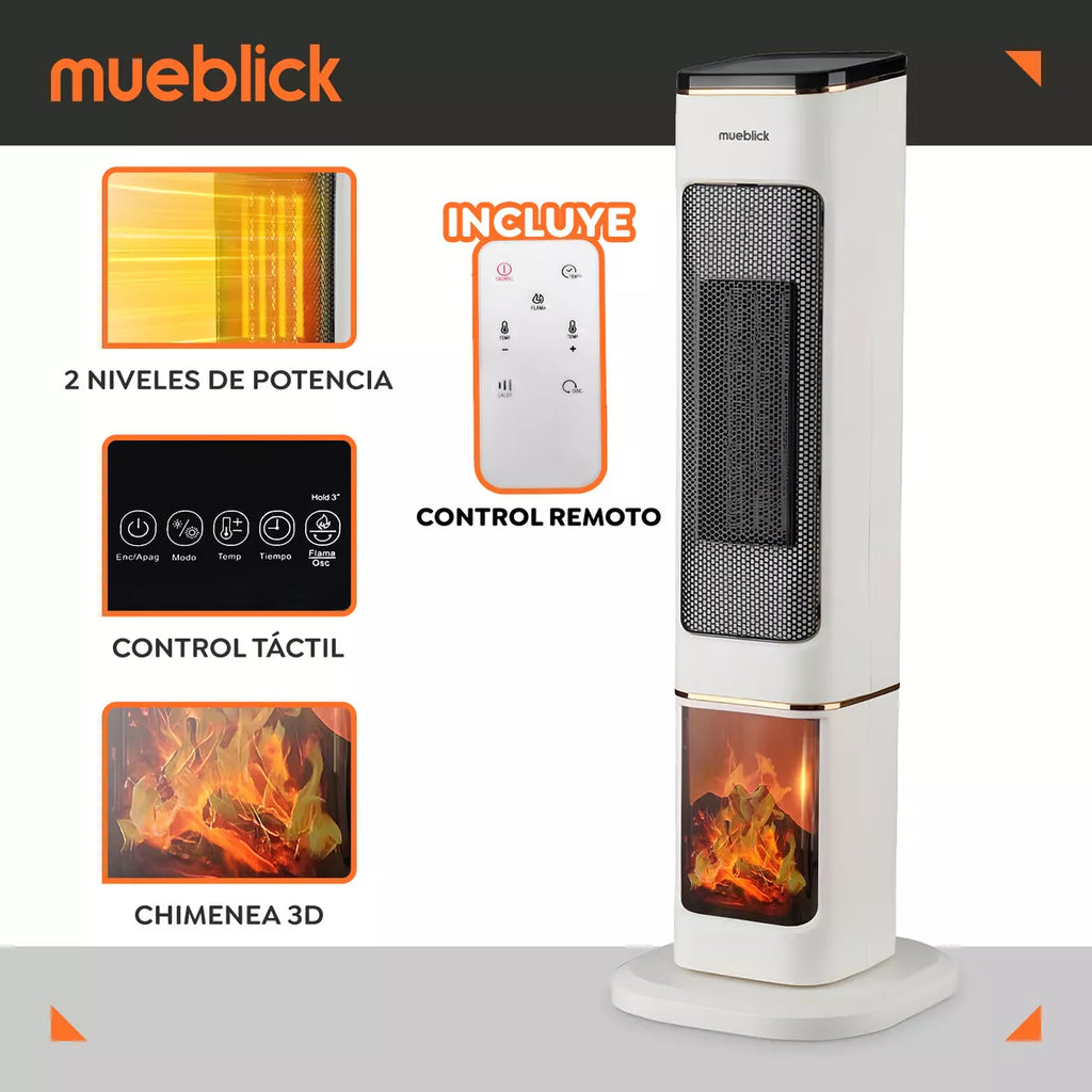 Calefactor Eléctrico Torre Blick 1500w Calentador Fogata 3D