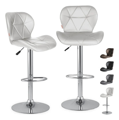 Set 2 Bancos Altos Barra Cocina Silla Cuero Base Cromada