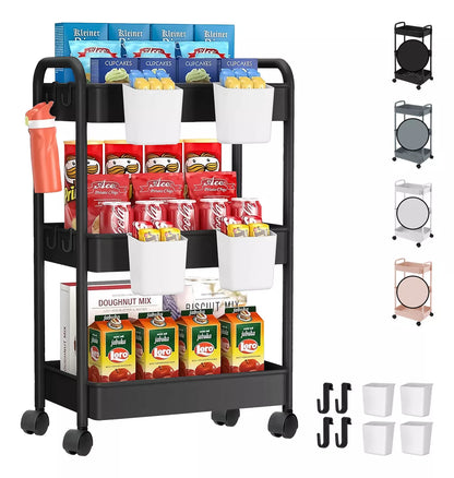 Carrito Organizador Multiusos 3 Niveles Auxiliar Ruedas 360