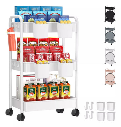 Carrito Organizador Multiusos 3 Niveles Auxiliar Ruedas 360