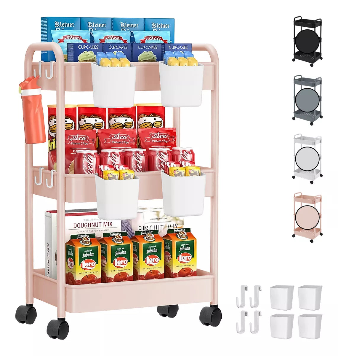 Carrito Organizador Multiusos 3 Niveles Auxiliar Ruedas 360