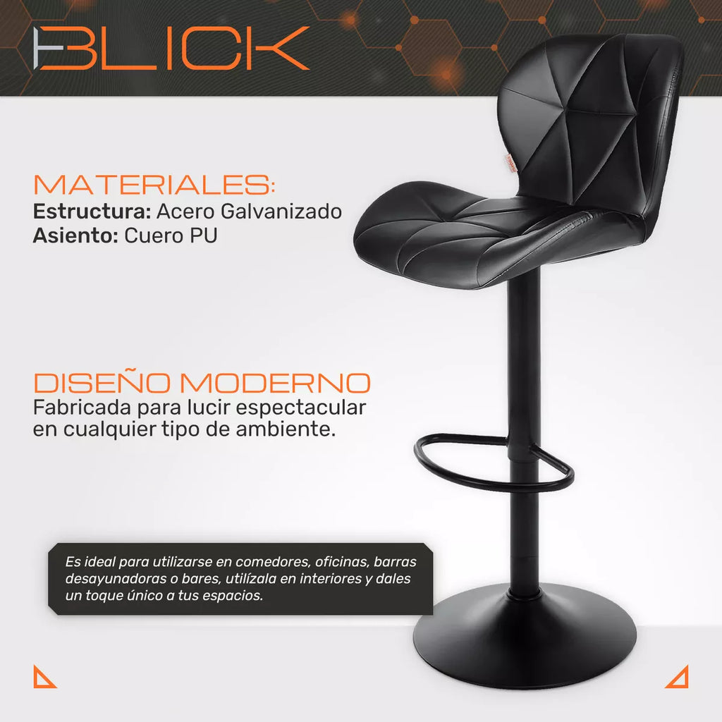 Set 2 Bancos Altos Barra Cocina Silla Cuero Base Negra Blick
