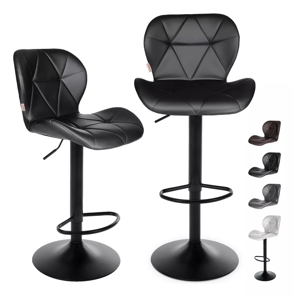 Set 2 Bancos Altos Barra Cocina Silla Cuero Base Negra Blick