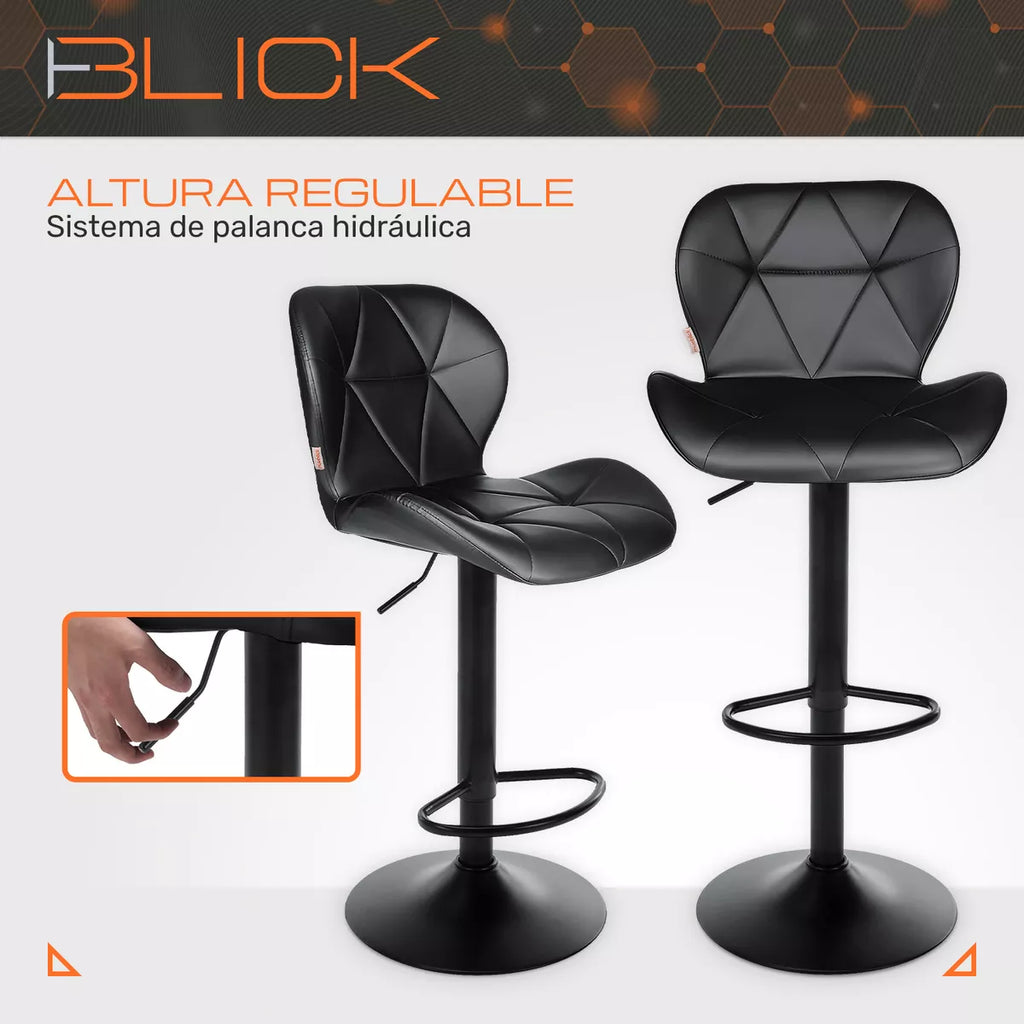 Set 2 Bancos Altos Barra Cocina Silla Cuero Base Negra Blick