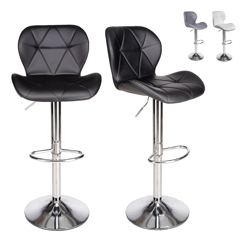 Set 2 Bancos Altos Barra Cocina Silla Cuero Base Cromada