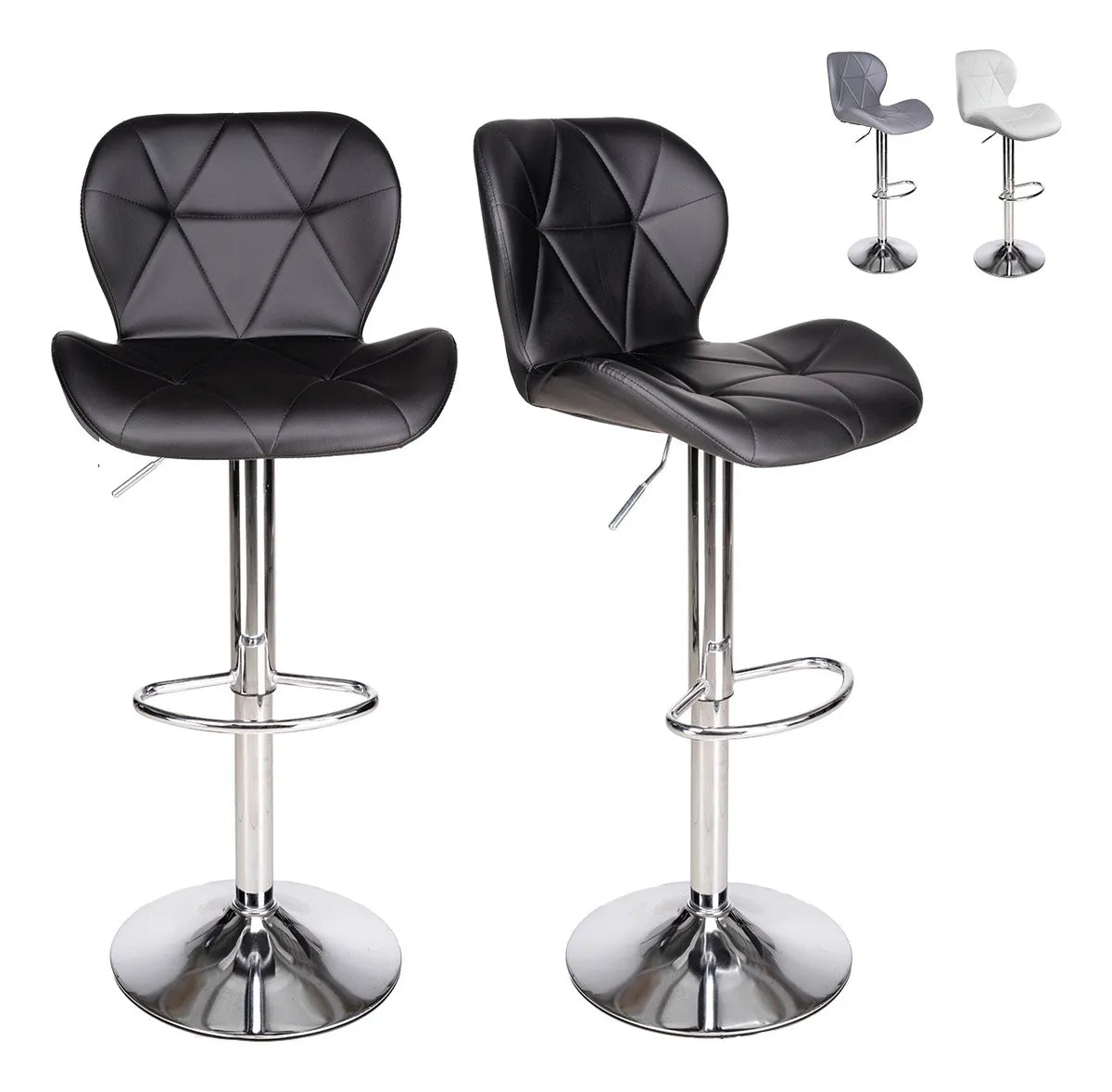 Set 2 Bancos Altos Barra Cocina Silla Cuero Base Cromada