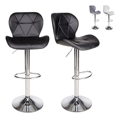 Set 2 Bancos Altos Barra Cocina Silla Cuero Base Cromada