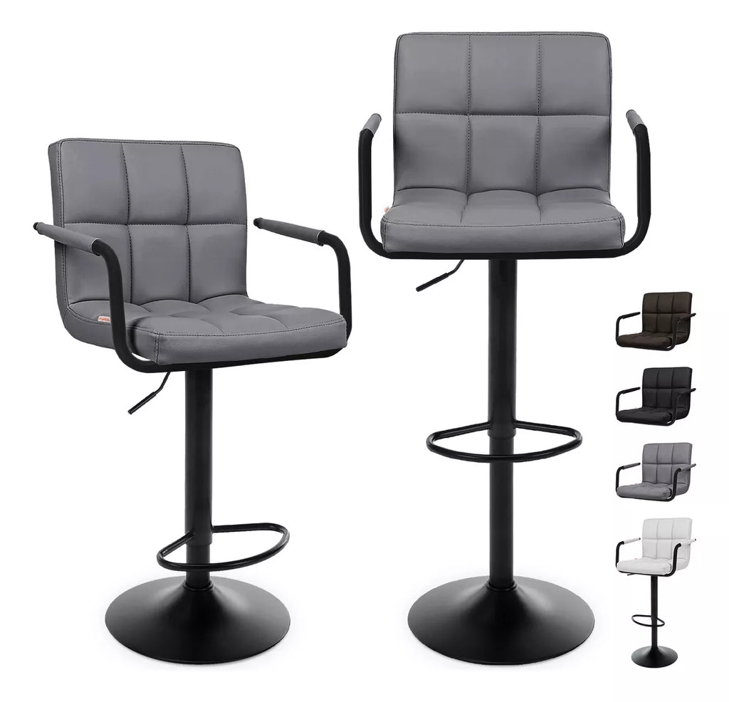 Set 2 Bancos Altos Barra Cocina Apoyabrazos Base Negra Blick