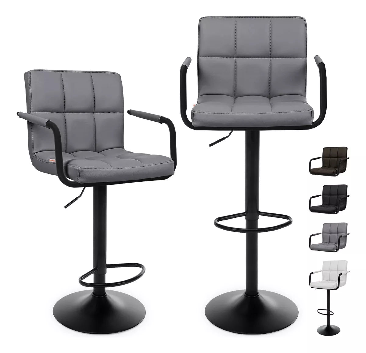 Set 2 Bancos Altos Barra Cocina Apoyabrazos Base Negra Blick