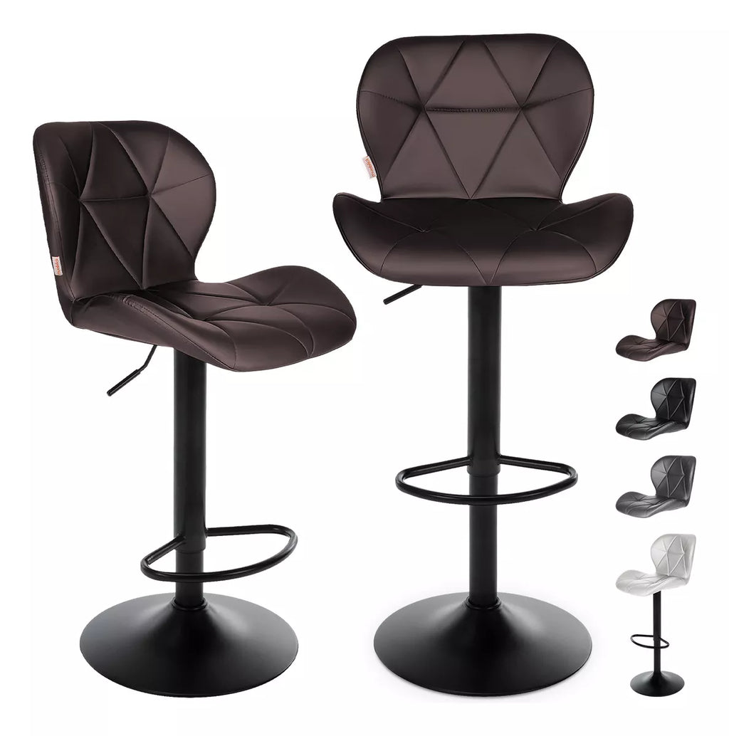 Set 2 Bancos Altos Barra Cocina Silla Cuero Base Negra Blick