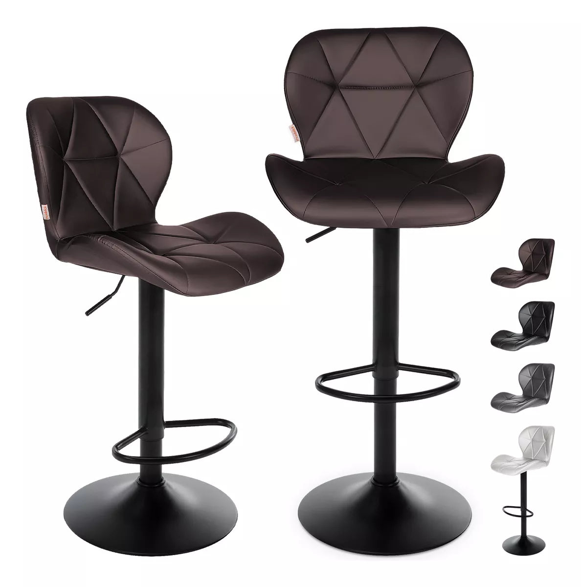 Set 2 Bancos Altos Barra Cocina Silla Cuero Base Negra Blick