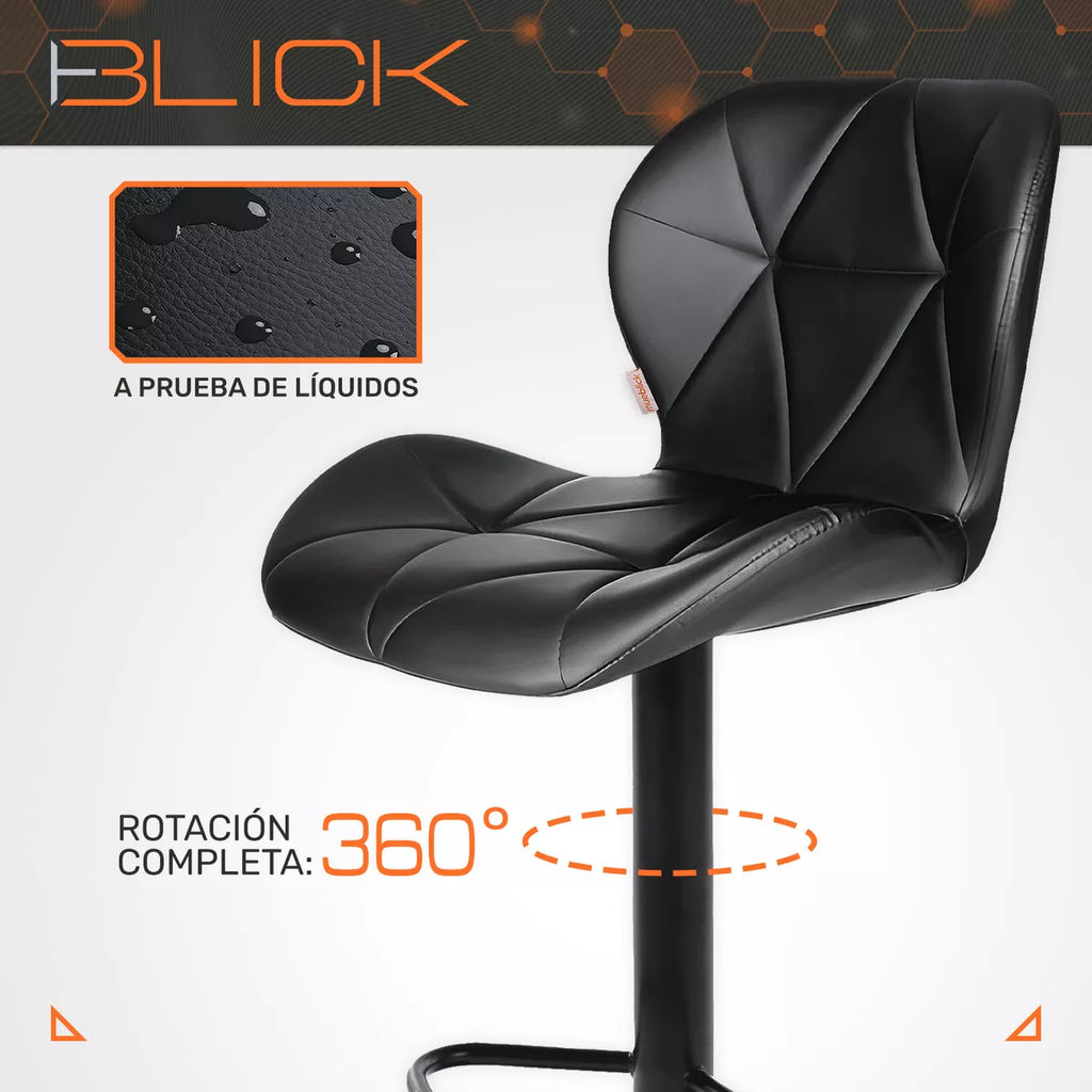 Set 2 Bancos Altos Barra Cocina Silla Cuero Base Negra Blick
