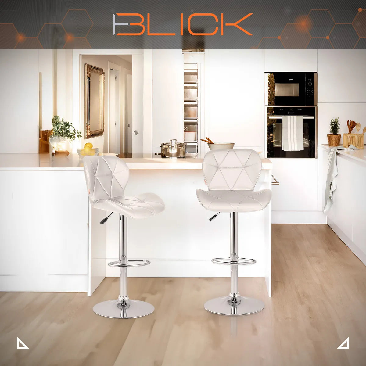 Set 2 Bancos Altos Barra Cocina Silla Cuero Base Cromada