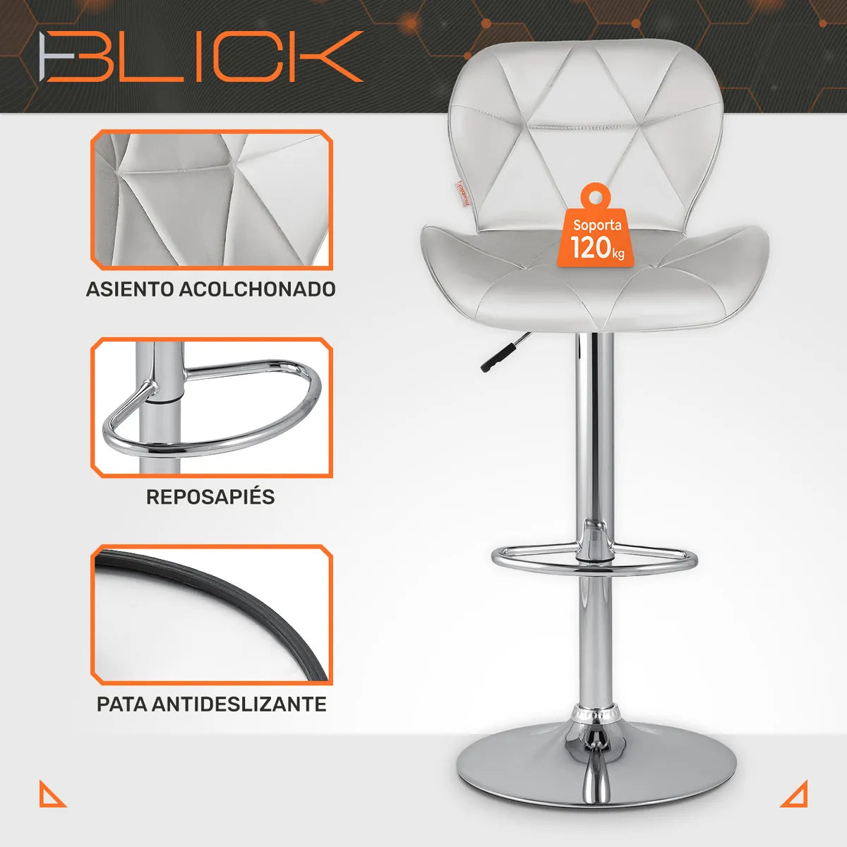 Set 2 Bancos Altos Barra Cocina Silla Cuero Base Cromada