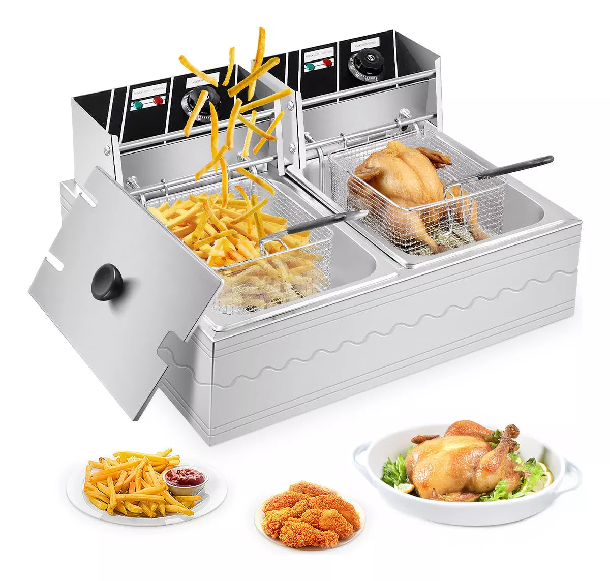 Freidora Eléctrica De Aceite Doble Bandeja