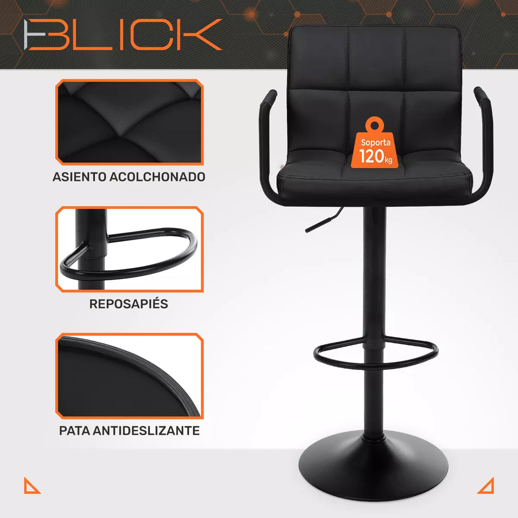 Set 2 Bancos Altos Barra Cocina Apoyabrazos Base Negra Blick