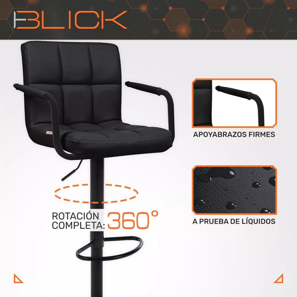 Set 2 Bancos Altos Barra Cocina Apoyabrazos Base Negra Blick