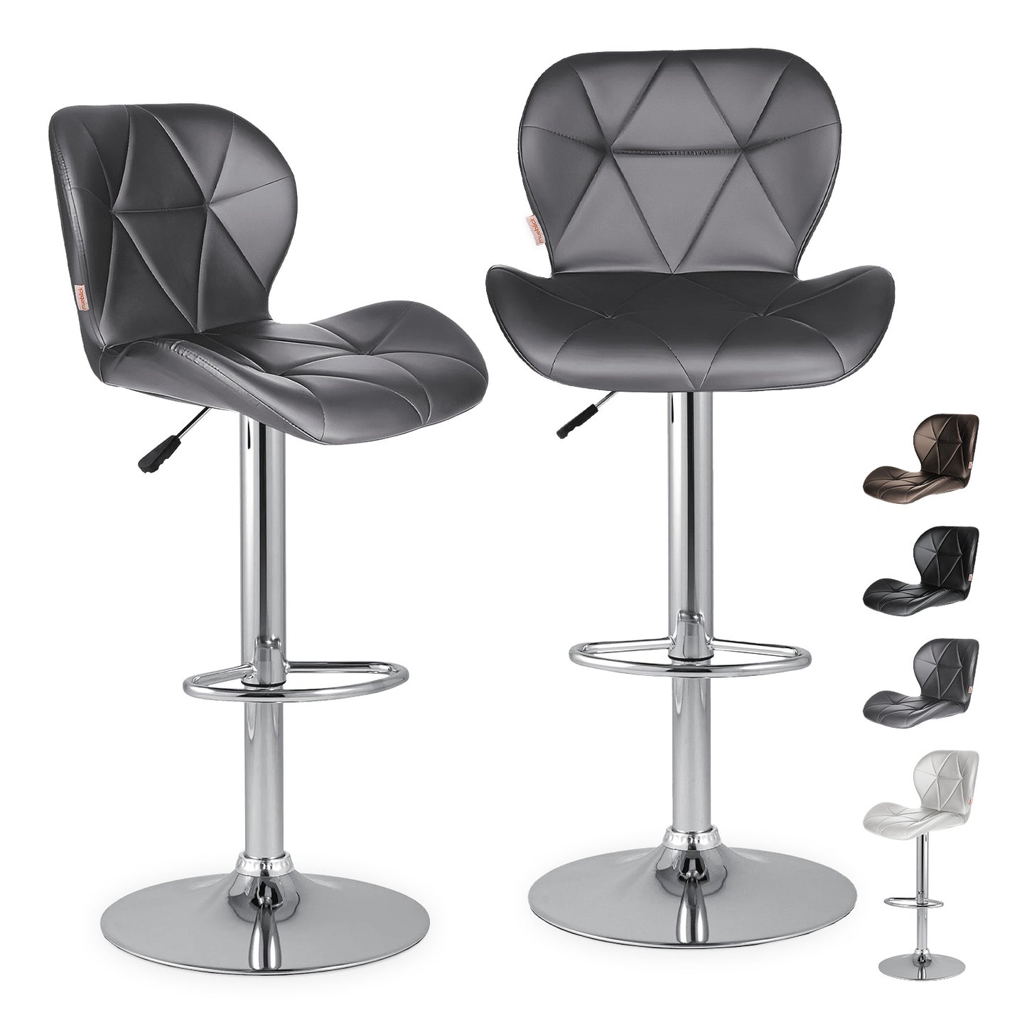 Set 2 Bancos Altos Barra Cocina Silla Cuero Base Cromada