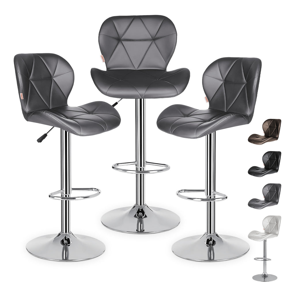 Set 3 Bancos Altos Barra Cocina Silla Cuero Base Cromada