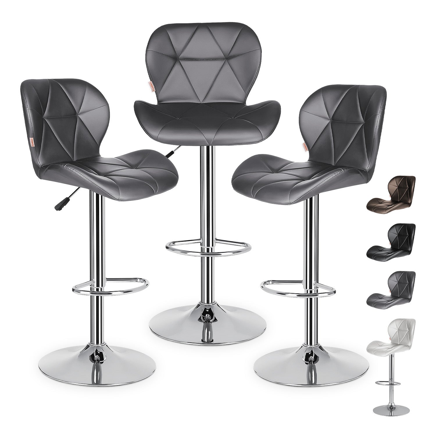 Set 3 Bancos Altos Barra Cocina Silla Cuero Base Cromada