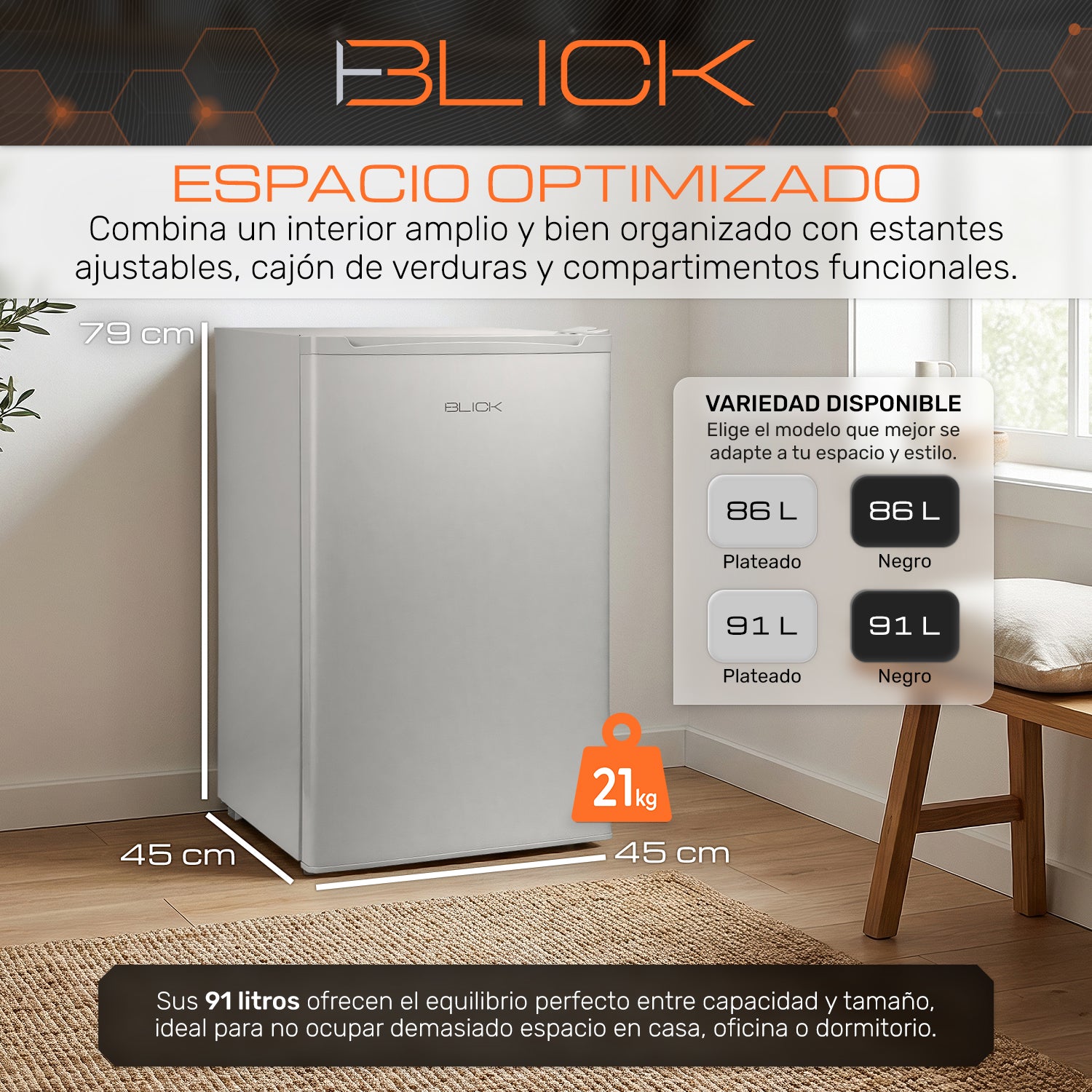 Frigobar Refrigerador 91L Congelador Freezer 3.2 pies
