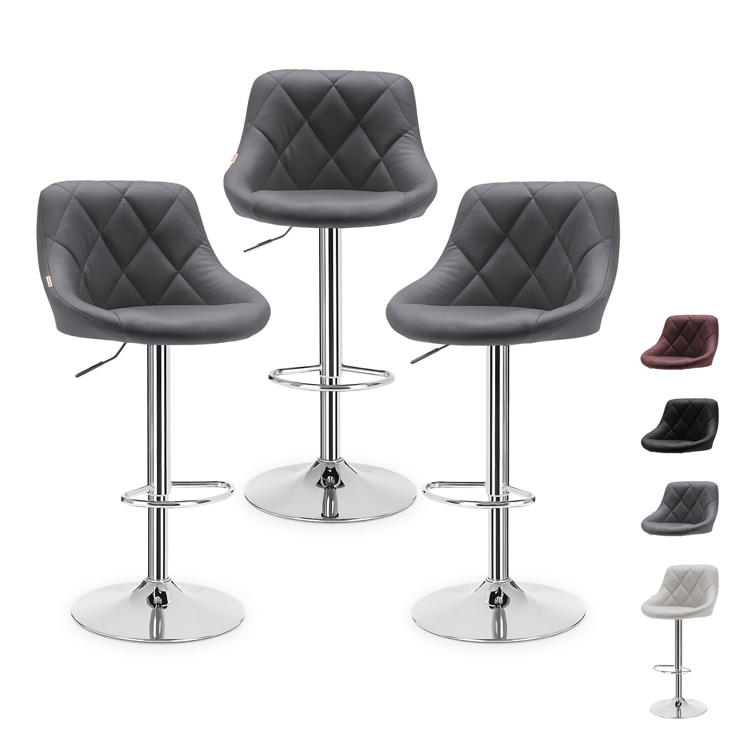 Set de 3 Bancos con Respaldo Acero Redondo Ajustables de Altura