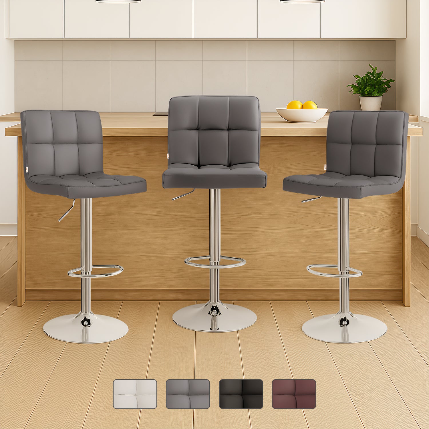 Set 3 Bancos Altos Cocina Barra Silla Desayunador  Estructura Cromado