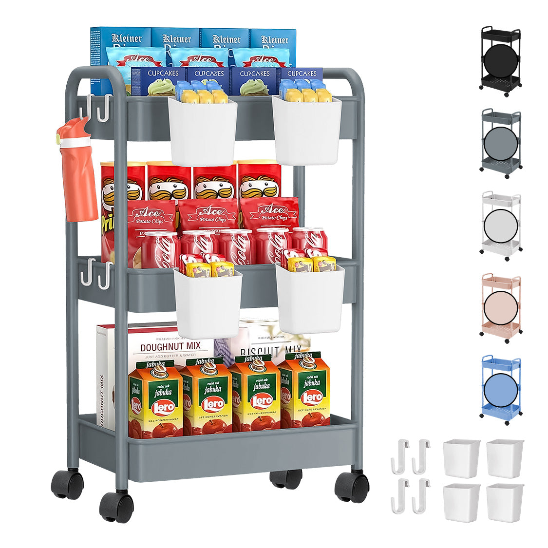 Carrito Organizador Multiusos 3 Niveles Auxiliar Ruedas 360