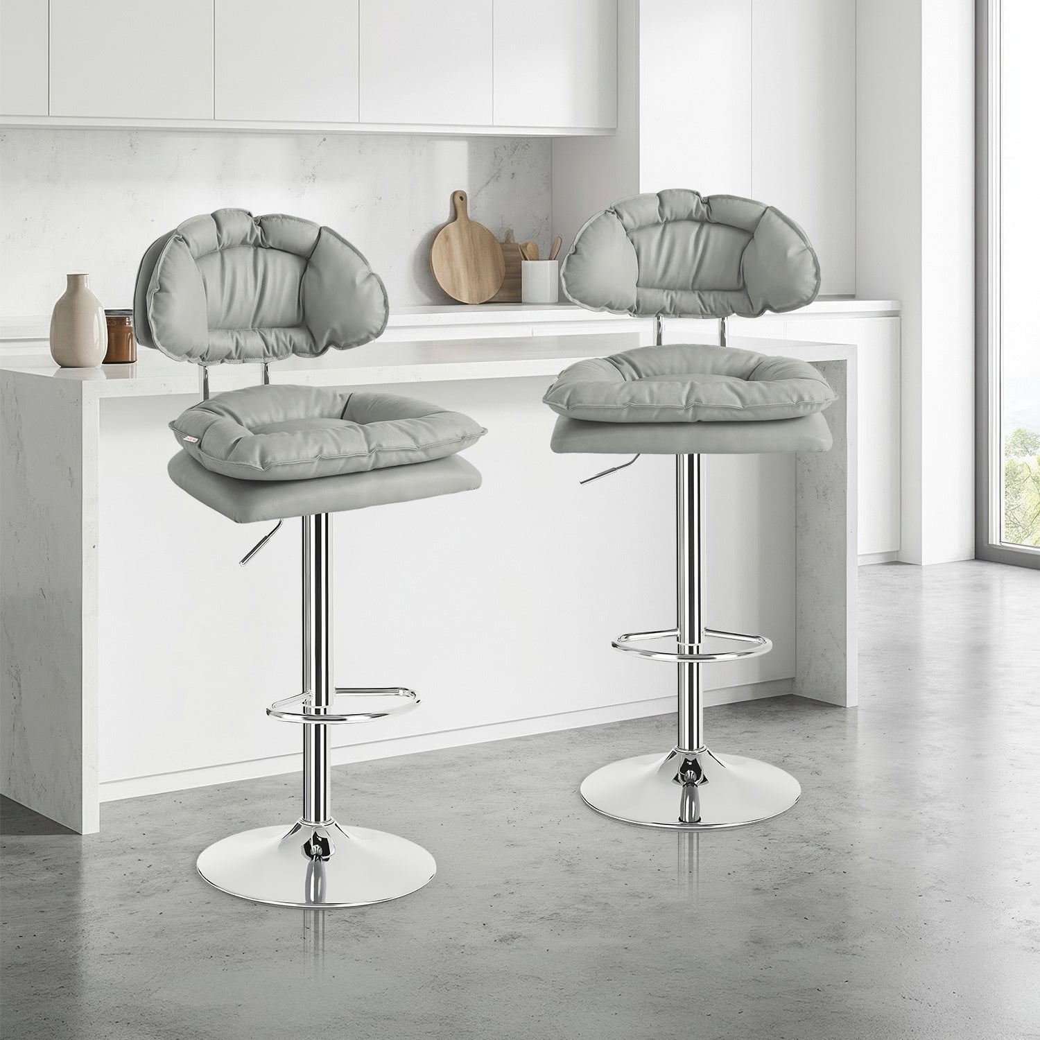 Set De 2 Bancos Acolchonados Con Respaldo Para Barra Cocina Altura Regulable Giratorio 360°