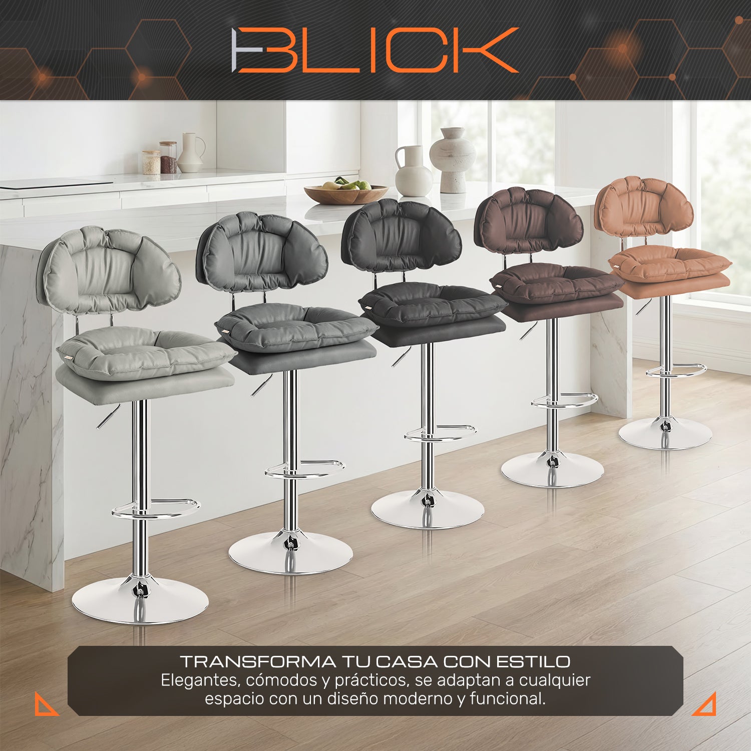Set De 2 Bancos Acolchonados Con Respaldo Para Barra Cocina Altura Regulable Giratorio 360°