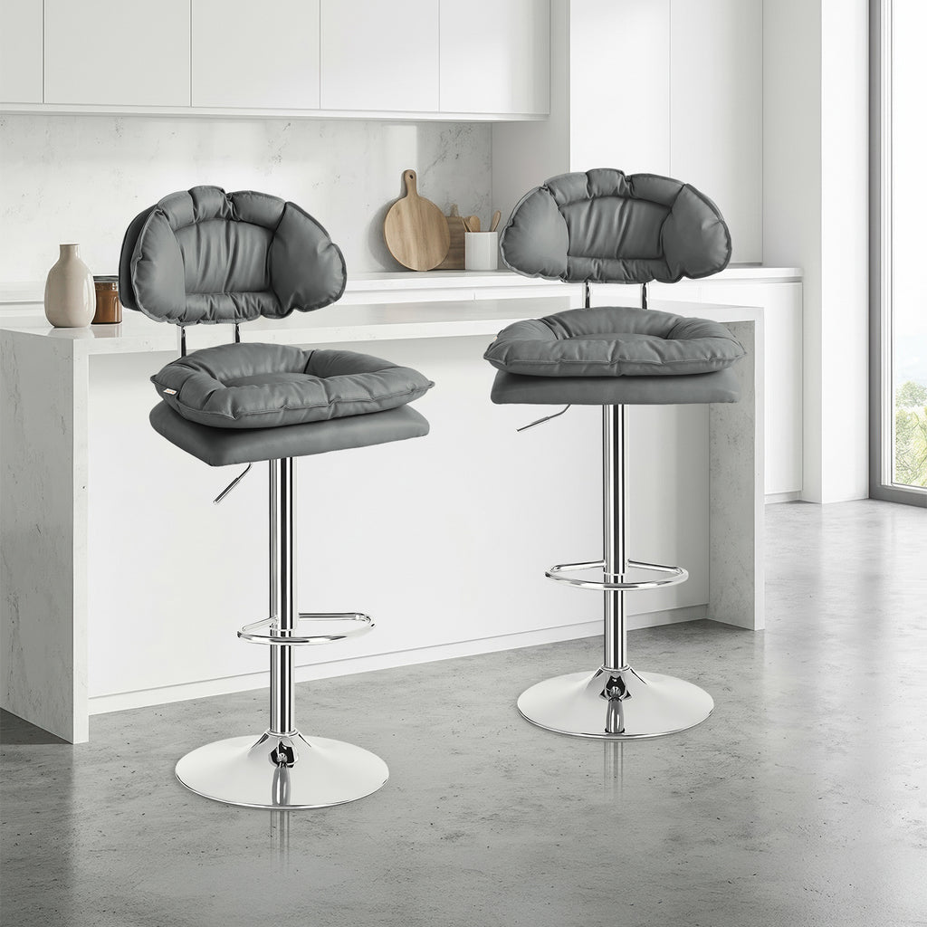 Set De 2 Bancos Acolchonados Con Respaldo Para Barra Cocina Altura Regulable Giratorio 360°
