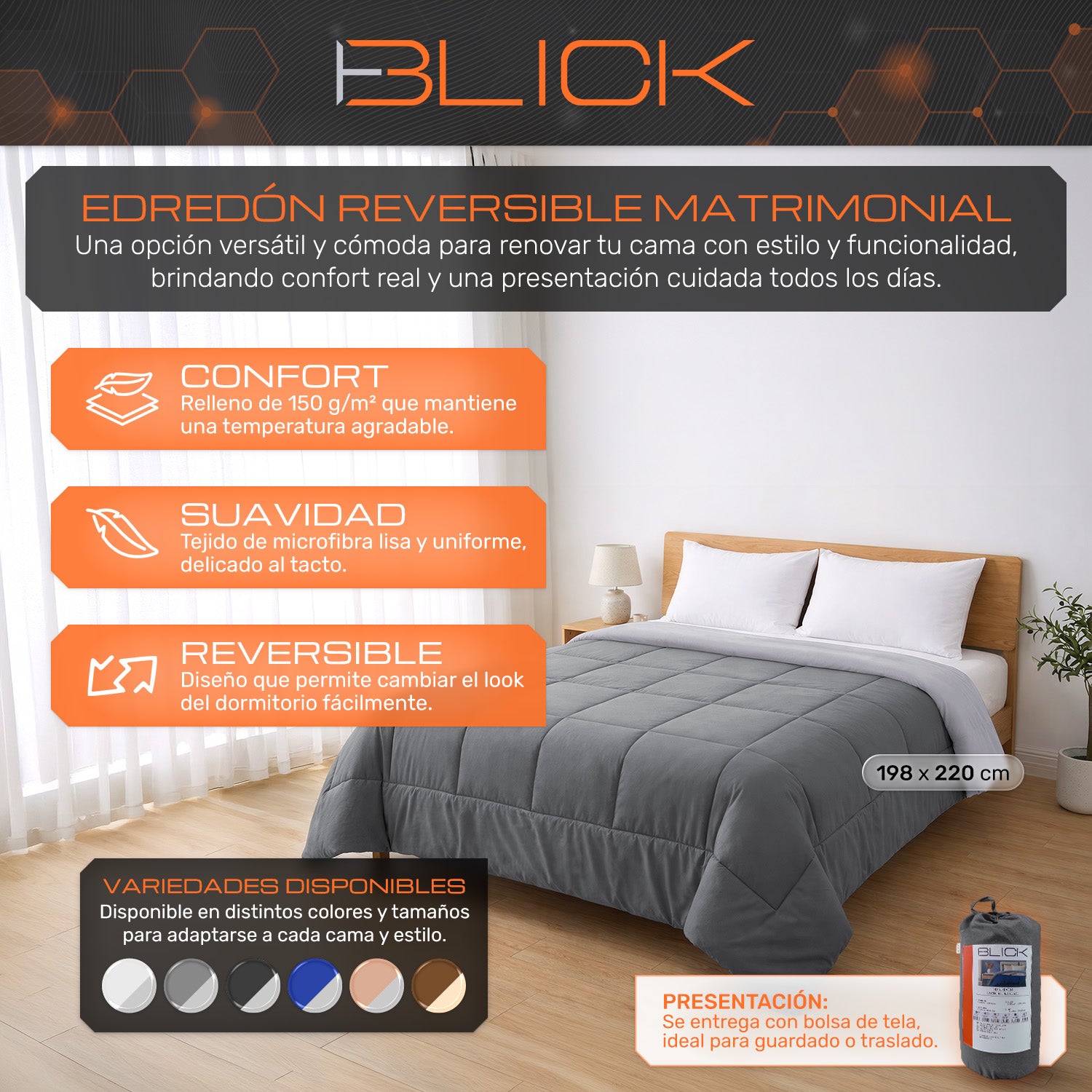 Edredon Acolchado Reversible diseño Cuadrados Blick