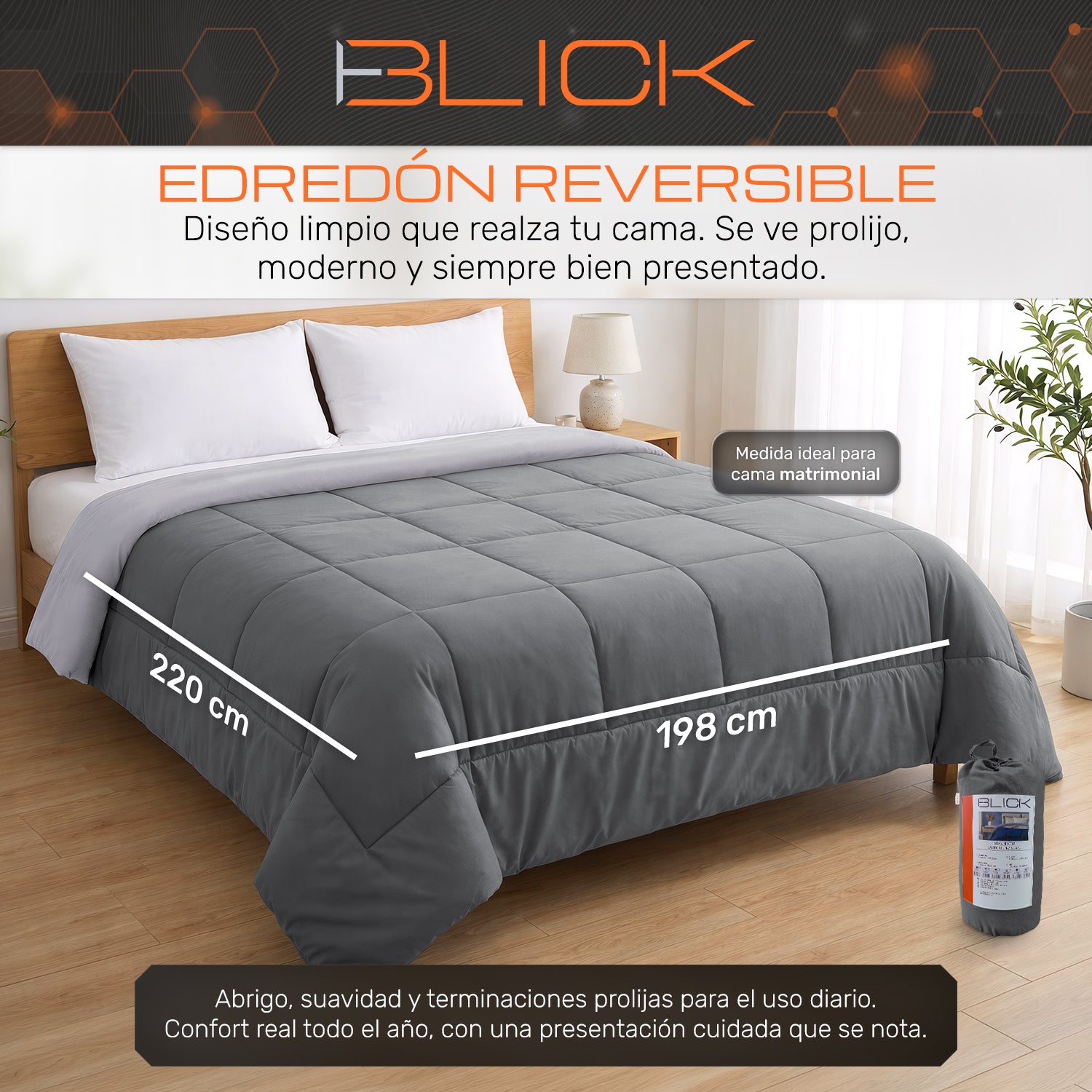 Edredon Acolchado Reversible diseño Cuadrados Blick