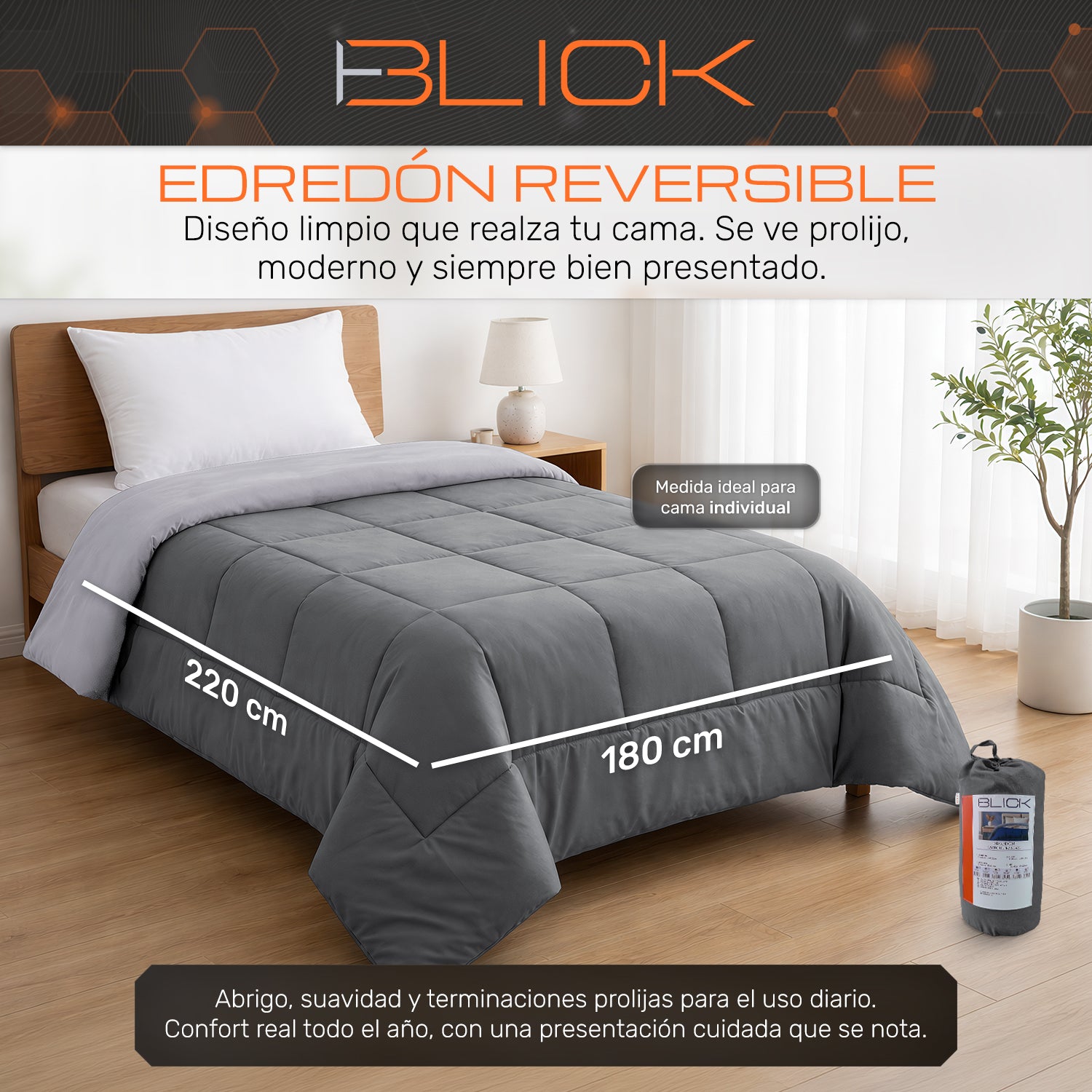 Edredon Acolchado Reversible diseño Cuadrados Blick