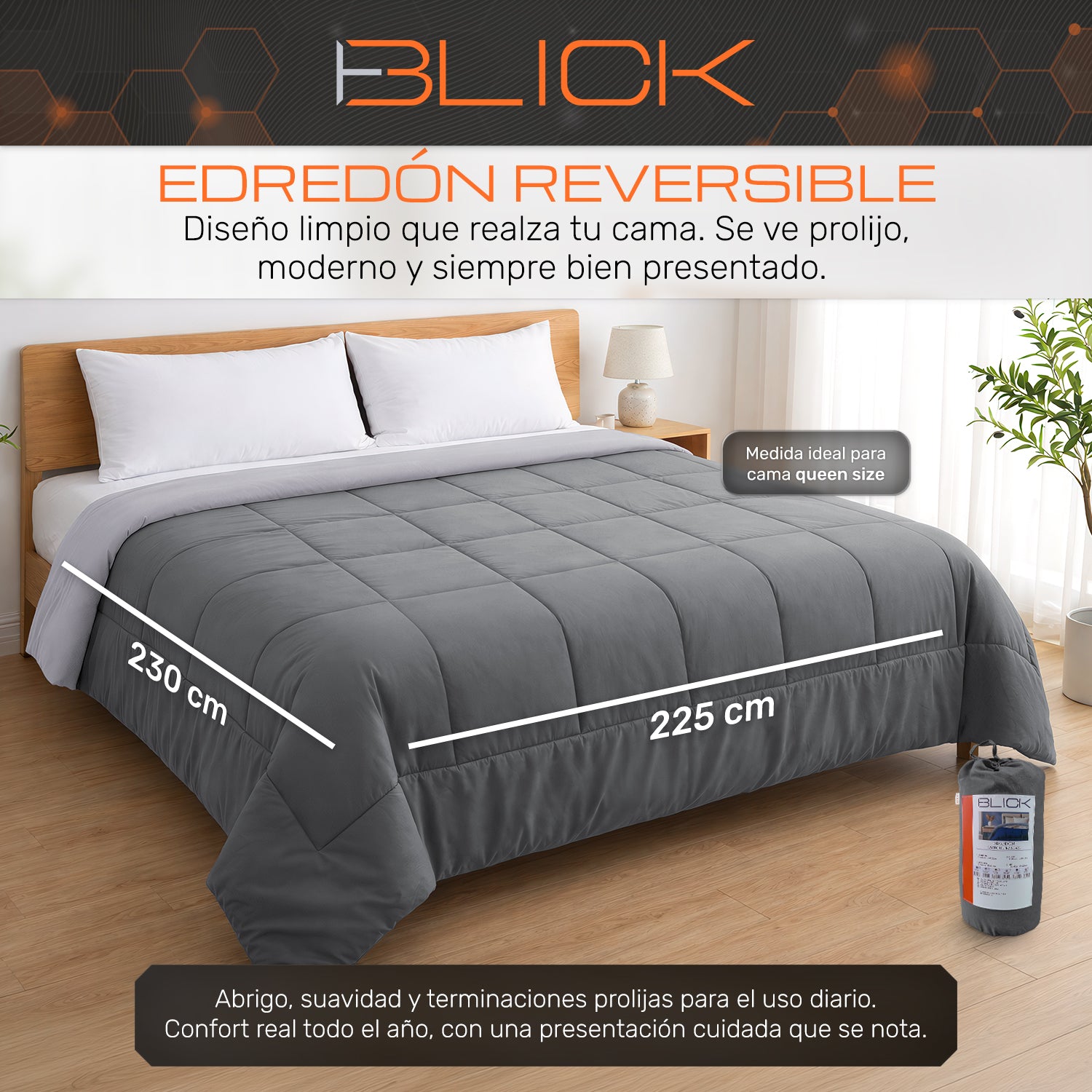 Edredon Acolchado Reversible diseño Cuadrados Blick