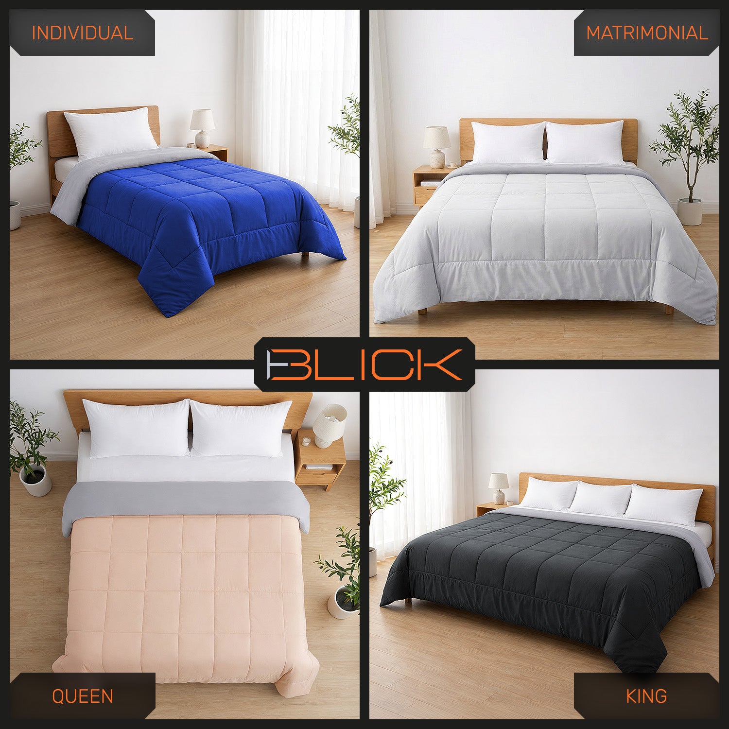 Edredon Acolchado Reversible diseño Cuadrados Blick