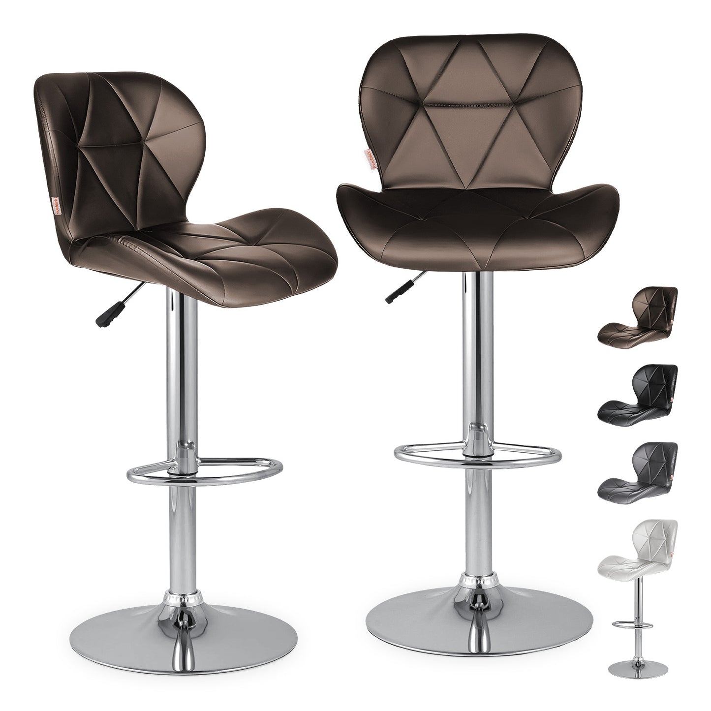 Set 2 Bancos Altos Barra Cocina Silla Cuero Base Cromada