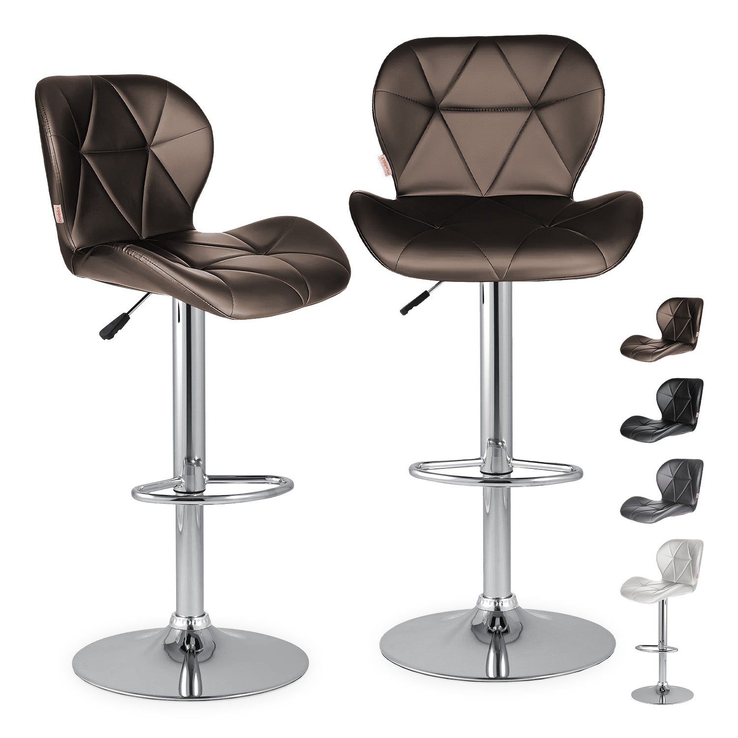 Set 2 Bancos Altos Barra Cocina Silla Cuero Base Cromada