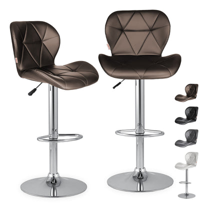 Set 2 Bancos Altos Barra Cocina Silla Cuero Base Cromada